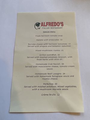 Menu photo 2 Alfredo's Italian Restaurant Petaluma, CA