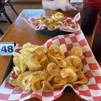Fred's - Chips and curly fries (chips are the best!) - Burgers Near Me - Burlington, Wisconsin