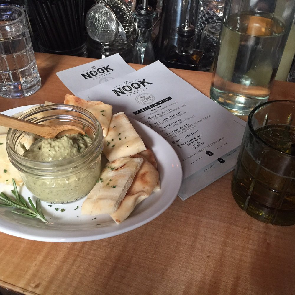The NOOK - Hummus plate and Seattle Grey cocktail. - Lounges Near Me - Seattle, Washington
