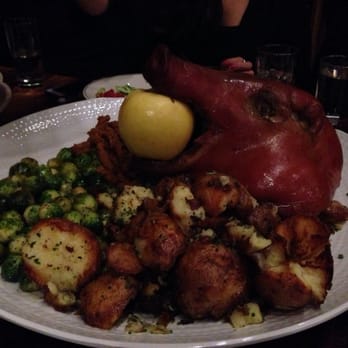 Radiator Whiskey - Piggy head with Brussels sprouts and yummy potatoes - New American Near Me - Seattle, Washington Radiator Whiskey - Piggy head with Brussels sprouts and yummy potatoes - New American Near Me - Seattle, Washington