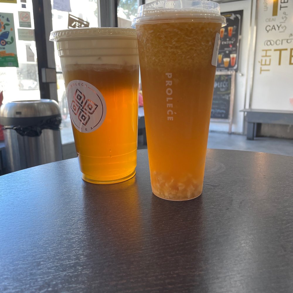 Prolece Tea - Lychee Peachee (24oz)  Cheese Jasmine Green Tea(24oz) - Bubble Tea Near Me - Pasadena, California