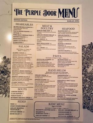 Menu photo 1 The Purple Door Harlan, IA