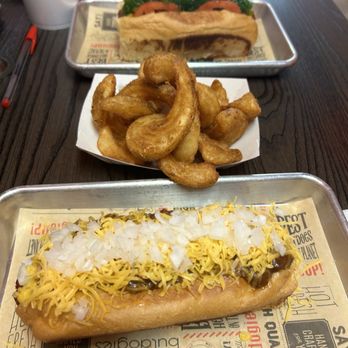 buldogies - Chicago dog, fries and chili dog with cheese & onions - Hot Dogs Near Me - Conroe, Texas buldogies - Chicago dog, fries and chili dog with cheese & onions - Hot Dogs Near Me - Conroe, Texas