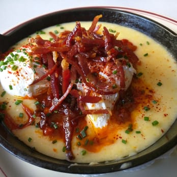Le Diplomate - Eggs Basquaise - poached eggs in stewed tomatoes, onions and polenta, topped with fried prosciutto - Brasseries Near Me - Washington, DC, District of Columbia Le Diplomate - Eggs Basquaise - poached eggs in stewed tomatoes, onions and polenta, topped with fried prosciutto - Brasseries Near Me - Washington, DC, District of Columbia