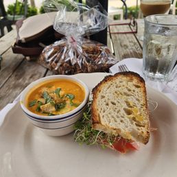 Half sandwich tomato soup