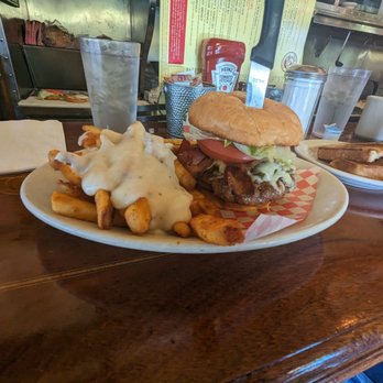Frank's Diner - Best burgers ever... Jalapeno Bacon cheese burger with fries and country gravy. - Breakfast & Brunch Near Me - Spokane, Washington