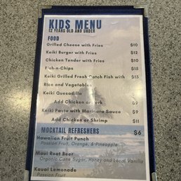 Kids menu Kids menu