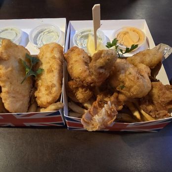 Gordon Ramsay Fish & Chip - Fish and chips on left, Lobster Shrimp and Chips on right - Seafood Near Me - Reno, Nevada