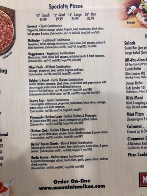 Menu photo 1 Mountain Mike's Pizza Suisun City, CA Menu photo 1 Mountain Mike's Pizza Suisun City, CA