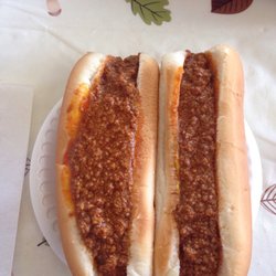 Att's - Two medium chili dogs with mustard.