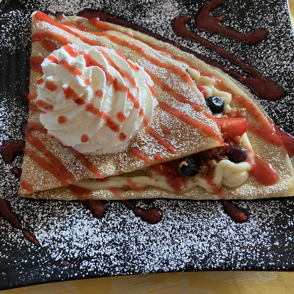 Our Crepes & More - Sweet Special - home made caramel custard, fresh blueberries and strawberries, crumble, strawberry puree and whipped cream - Creperies Near Me - Wilmington, North Carolina Our Crepes & More - Sweet Special - home made caramel custard, fresh blueberries and strawberries, crumble, strawberry puree and whipped cream - Creperies Near Me - Wilmington, North Carolina