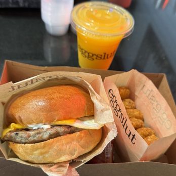 Eggslut - Truffle hash-browns, Fresh Orange Juice and Sausage, Egg & Cheese. - Breakfast & Brunch Near Me - Los Angeles, California