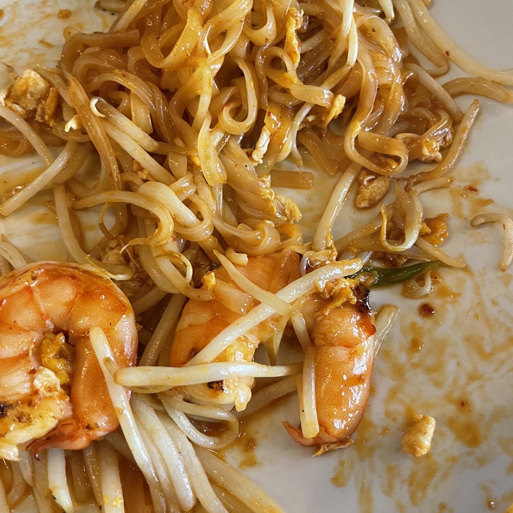 Eggplants Thai Cuisine - Oops. Digging in already. Pad Thai with shrimp. Flavorful and plump shrimp! - Thai Near Me - Temecula, California Eggplants Thai Cuisine - Oops. Digging in already. Pad Thai with shrimp. Flavorful and plump shrimp! - Thai Near Me - Temecula, California