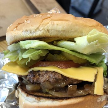 Five Guys - Single Patty Cheeseburger with the works! - Hot Dogs Near Me - Seattle, Washington Five Guys - Single Patty Cheeseburger with the works! - Hot Dogs Near Me - Seattle, Washington