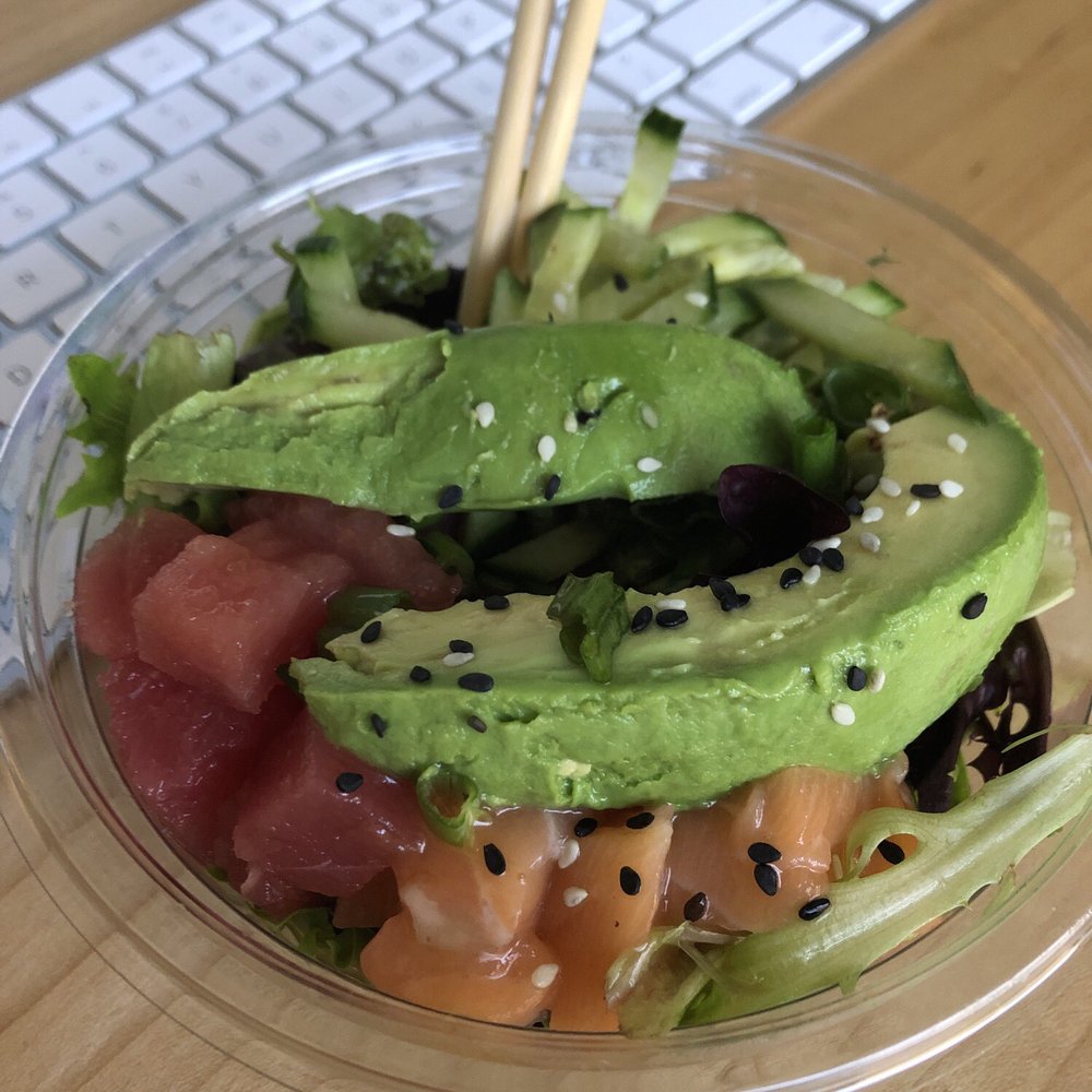 Aloha Poke - Little with Naked Tuna and Salmon topped with avocado, cucumbers, scallions and sesame vinaigrette. - Hawaiian Near Me - Washington, DC, District of Columbia