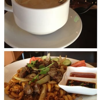 Gypsy Cafe - Hot coffee w/ milk and Macaroni w/ shaken beef - Coffee & Tea Near Me - Westminster, California Gypsy Cafe - Hot coffee w/ milk and Macaroni w/ shaken beef - Coffee & Tea Near Me - Westminster, California