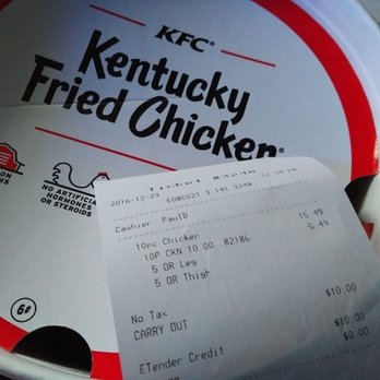 KFC - Here is the top lid of the bucket of chicken $10 looks like with my receipt on 12/23/16 - Fast Food Near Me - Clackamas, Oregon