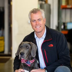 American Pride Automotive - Yorktown - Our Owner - Charlie Marcotte and mascot - Gunner