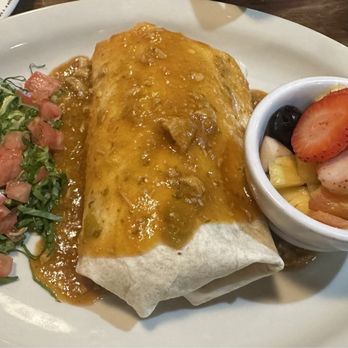 Columbine Cafe - Hangover Burrito with fruit - American Near Me - Breckenridge, Colorado