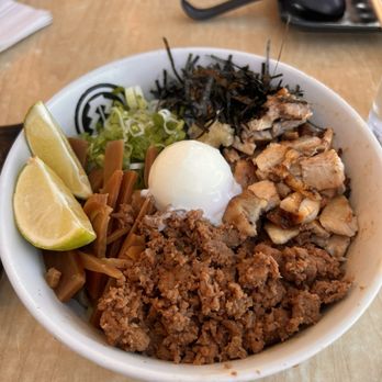 Kashiwa Ramen - My Order! Mazemen (warm/og/poached egg/pork chashu) - Ramen Near Me - Costa Mesa, California Kashiwa Ramen - My Order! Mazemen (warm/og/poached egg/pork chashu) - Ramen Near Me - Costa Mesa, California