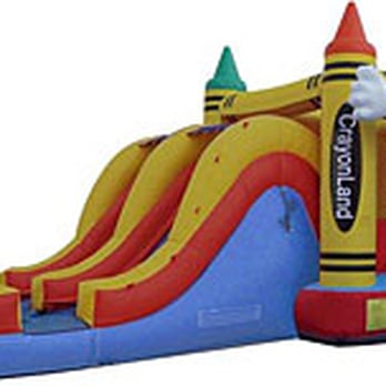 Bouncin Bins - Happy Face Crayon Dual Lane Bounce   OR https://www.eventrentalsystems.com/sites/bboregon/bounce-slide%20combos%20(2%20lane)/ - Bounce House Rentals Near Me - Beaverton, Oregon
