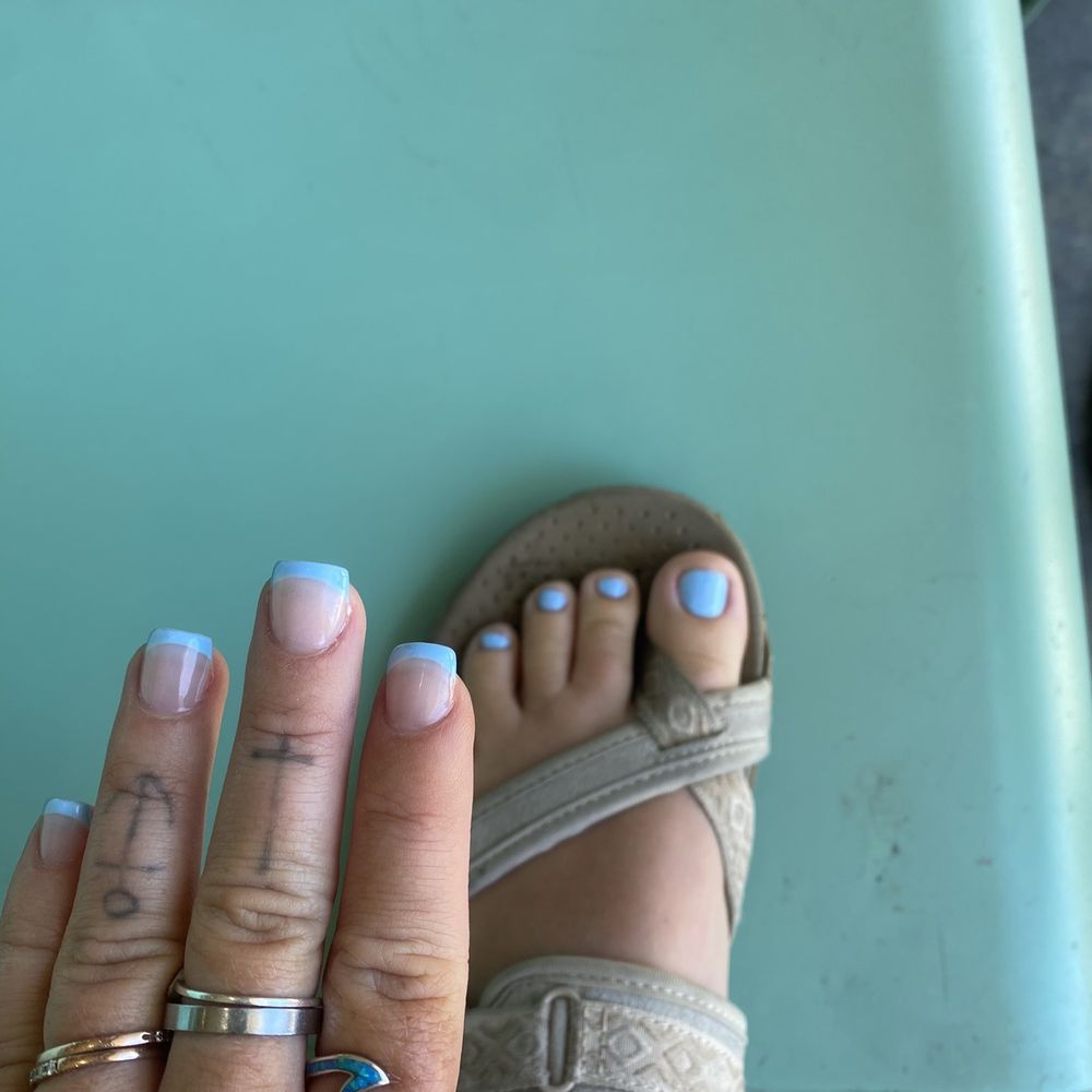 Full set of acrylic nails and a pedicure Full set of acrylic nails and a pedicure
