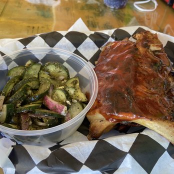Shambles Island Bar and Grill - Yummy cake salad and half rack o ribs off the lunch menu. - Bars Near Me - St John, Virgin Islands
