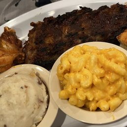 Half rack special with five ribs, mashed taters and Mac and cheese.