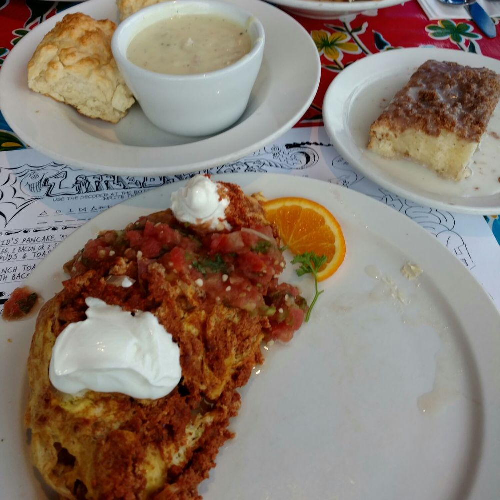 Beach Break Cafe - Santa Fe omelette, biscuits and gravy and coffee cake - Breakfast & Brunch Near Me - Oceanside, California Beach Break Cafe - Santa Fe omelette, biscuits and gravy and coffee cake - Breakfast & Brunch Near Me - Oceanside, California