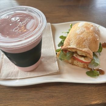 Panera Bread - Toasted Garden Caprese sandwich with strawberry smoothie - Salad Near Me - O'fallon, Missouri