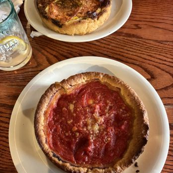 Pizzeria Uno - Four Cheese and Pesto Pizza; Cheese and Tomato Pizza - Pizza Near Me - Chicago, Illinois