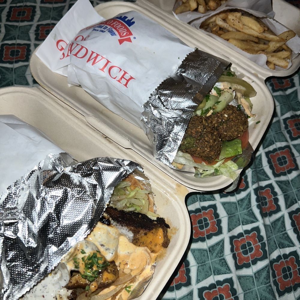 Gyro 2 Go - Chicken Gyro Sandwich #11, Falafel Pita #15. Both 1/2 tzatziki, 1/2 spicy garlic with two orders of fries and two sodas for $26 before tip. - Mediterranean Near Me - Beaverton, Oregon