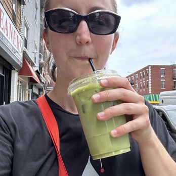 Yardsale Cafe - Enjoying a lavender oat matcha latte 3 - Coffee & Tea Near Me - Brooklyn, New York Yardsale Cafe - Enjoying a lavender oat matcha latte 3 - Coffee & Tea Near Me - Brooklyn, New York