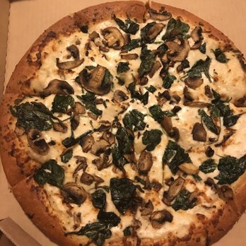 Pizza Hut - Large pan pizza with Spinach, mushrooms, and Alfredo sauce. It tasted like a pizza and pasta put together lol - Pizza Near Me - Moreno Valley, California Pizza Hut - Large pan pizza with Spinach, mushrooms, and Alfredo sauce. It tasted like a pizza and pasta put together lol - Pizza Near Me - Moreno Valley, California
