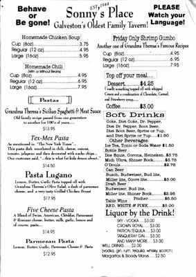 Menu photo 5 Sonny's Place Galveston, TX Menu photo 5 Sonny's Place Galveston, TX