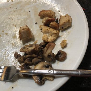 Benihana - Encino - Here you can see the six small pieces of chicken that came in our chicken and filet mignon combo dinner. The other things were mushrooms. - Sushi Bars Near Me - Encino, California