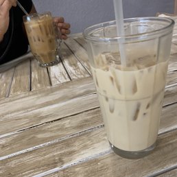 Iced coffee and iced iced soy latte