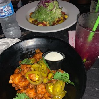 Palace Bar - Cauliflower bites, mango salad, and blueberry mojito. - Gay Bars Near Me - Miami Beach, Florida Palace Bar - Cauliflower bites, mango salad, and blueberry mojito. - Gay Bars Near Me - Miami Beach, Florida
