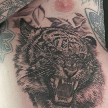 Outer Limits Tattoo - Fresh tiger head tattoo from Kari, I love it! - Tattoo Near Me - Long Beach, California Outer Limits Tattoo - Fresh tiger head tattoo from Kari, I love it! - Tattoo Near Me - Long Beach, California