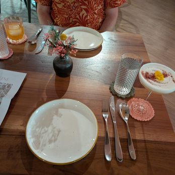 Lady Elaine - Intentional place setting with our first round: Everyone's Fancy in the foreground and Socks & Sandals in the background - Mediterranean Near Me - Honolulu, Hawaii Lady Elaine - Intentional place setting with our first round: Everyone's Fancy in the foreground and Socks & Sandals in the background - Mediterranean Near Me - Honolulu, Hawaii