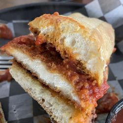 Chicken Parmesan Sandwich cross cut. Not bad.