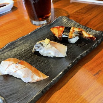 Enraku - Salmon belly, mackerel, and eel sushi - Sushi Bars Near Me - Fullerton, California