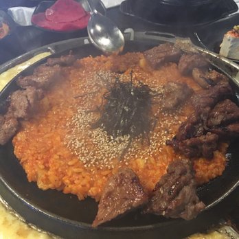 9292 Korean BBQ - Radish Kimchi Fried Rice ... with seasoned pork and beef short ribs on the side. - Korean Near Me - Duluth, Georgia 9292 Korean BBQ - Radish Kimchi Fried Rice ... with seasoned pork and beef short ribs on the side. - Korean Near Me - Duluth, Georgia