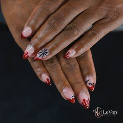 Levon Nail Lounge - Bloody French & spider web details  Edgy Halloween glam at Levon Nail Lounge. Book today!