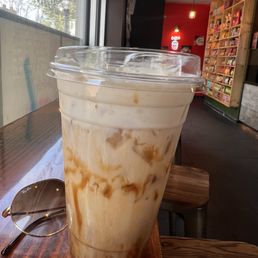 Brown sugar ice latte with salted caramel FOAM!