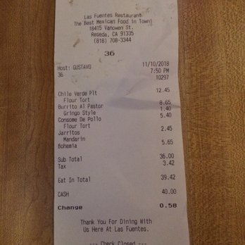 Las Fuentes - Check out how much delicious food we got for our money! A deal! - Mexican Near Me - Reseda, California