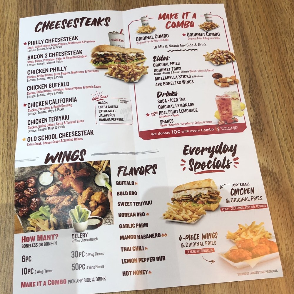 Charleys Cheesesteaks - Menu - Sandwiches Near Me - Pompano Beach, Florida