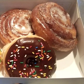 Daylight Donuts - Cinnamon roll donuts and glazed chocolate with sprinkles. - Donuts Near Me - Hamilton, Ohio