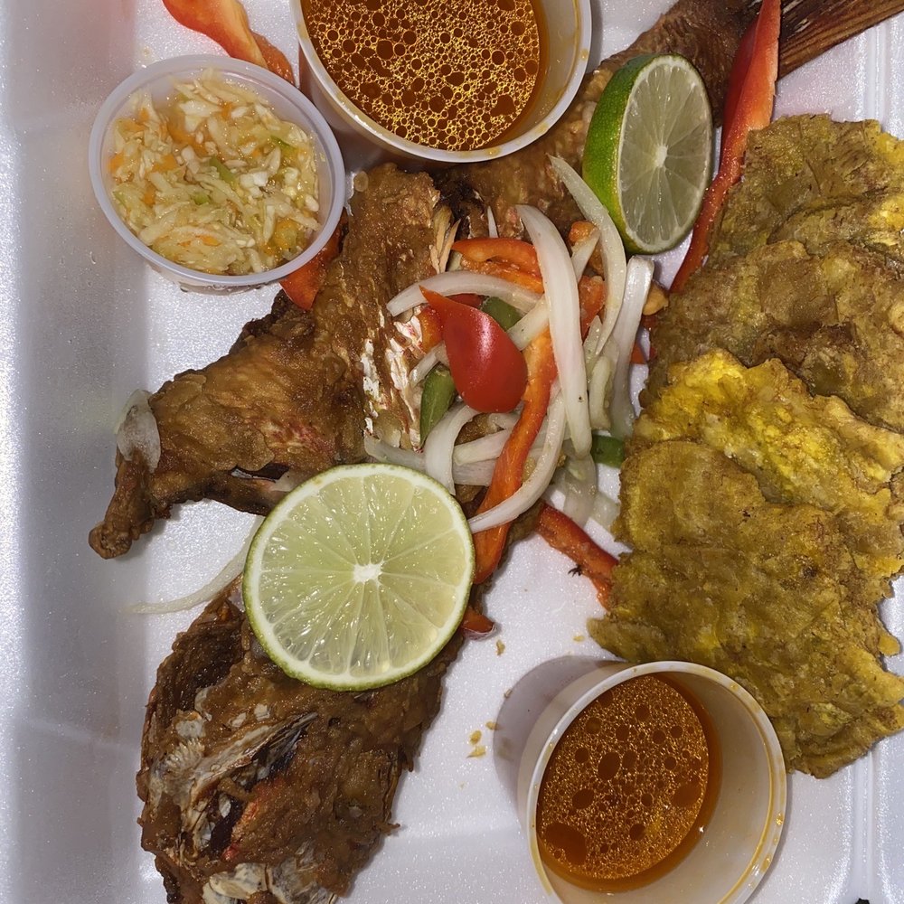 L'Antillaise Caterers and Restaurant - Fried red snapper covered with onions and peppers with plantains - Haitian Near Me - Franklin Square, New York L'Antillaise Caterers and Restaurant - Fried red snapper covered with onions and peppers with plantains - Haitian Near Me - Franklin Square, New York