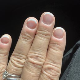 A French gel manicure for very neglected nails.